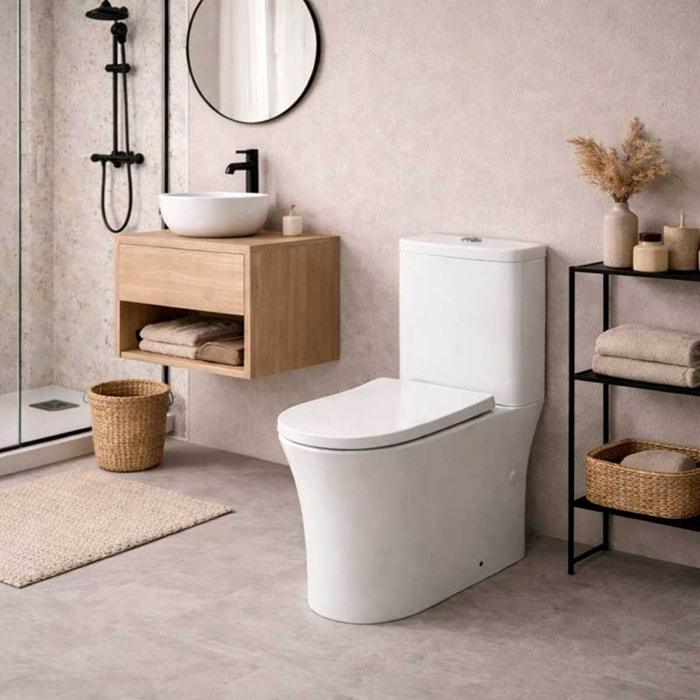 Pack Wc PMR + Manguito Conector | Inodoro Adaptado | Movilidad Reducida | Tapa Amortiguada | Doble Descarga | Salida Dual | Alday