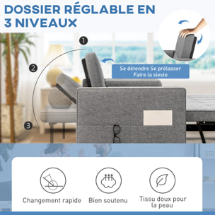 Canapé convertible 2 places style Chersterfield effet capitonné 2 coussins inclus tissu gris chiné