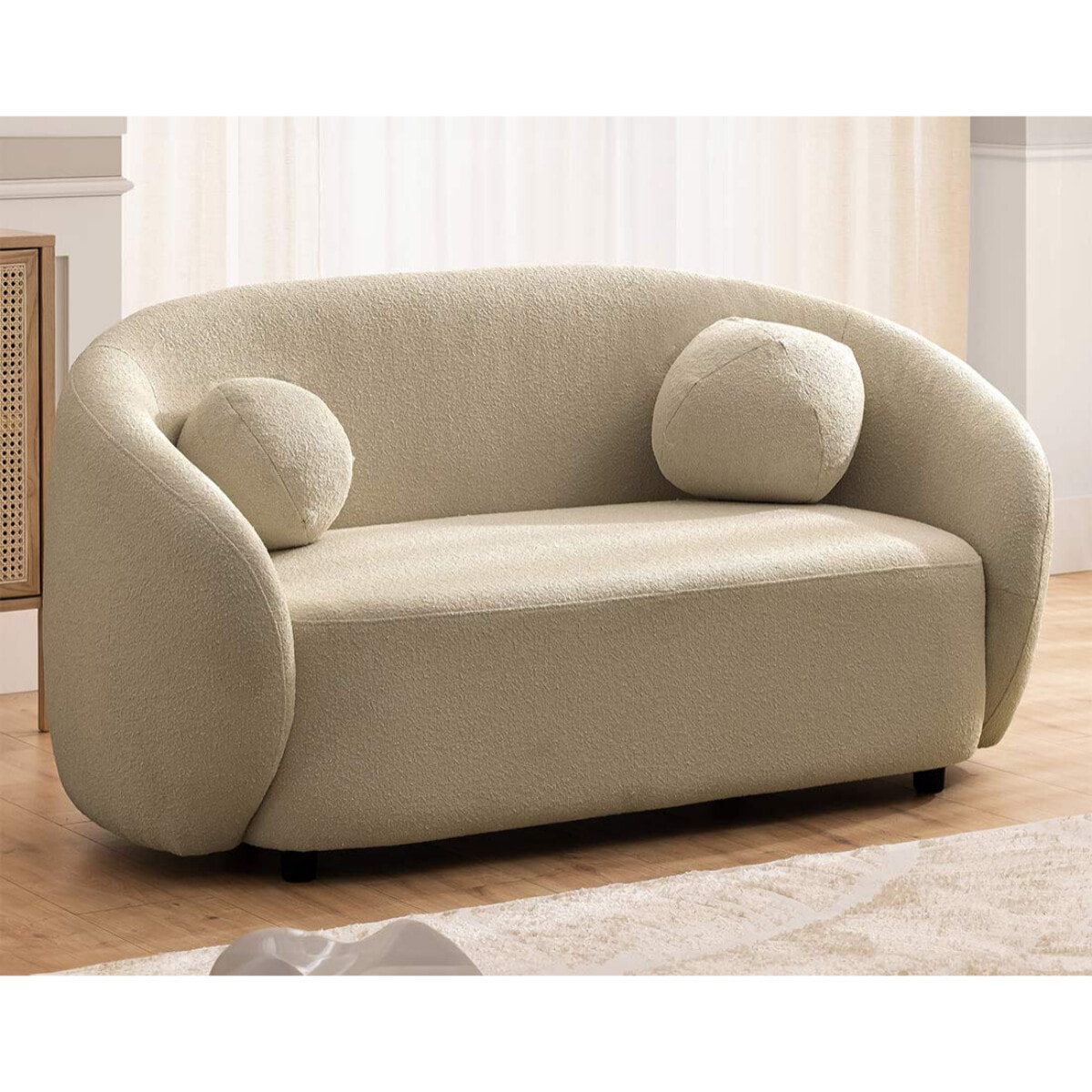 Flore - Canapé droit 2 places en tissu bouclette - Taupe