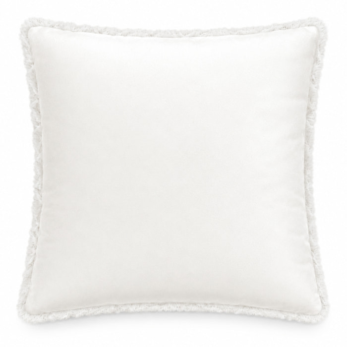 Coussin décoratif moucheté à texture bouclée et dos velours - Ecru