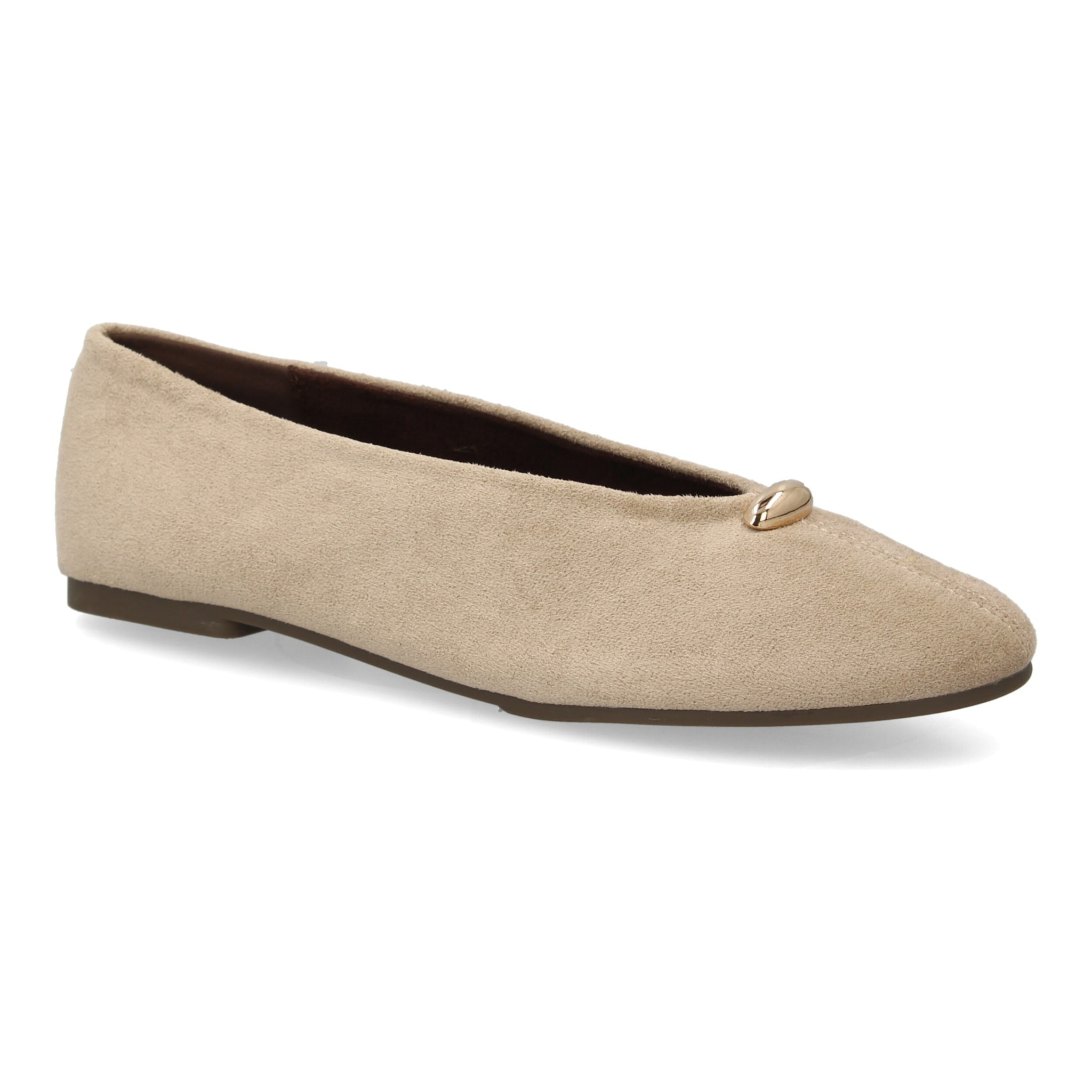Bailarinas Mujer Efecto Ante con Adorno Dorado. Zapatos Planos Elegantes