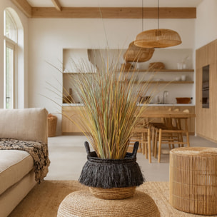 Panier en abaca avec franges noires  ZALO