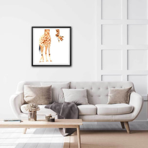 Affiche dessin coucou de girafe Affiche + cadre en bois - Noir