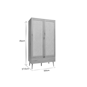 Armoire finition bois clair, cannage en rotin et métal noir L100 cm MANILLE