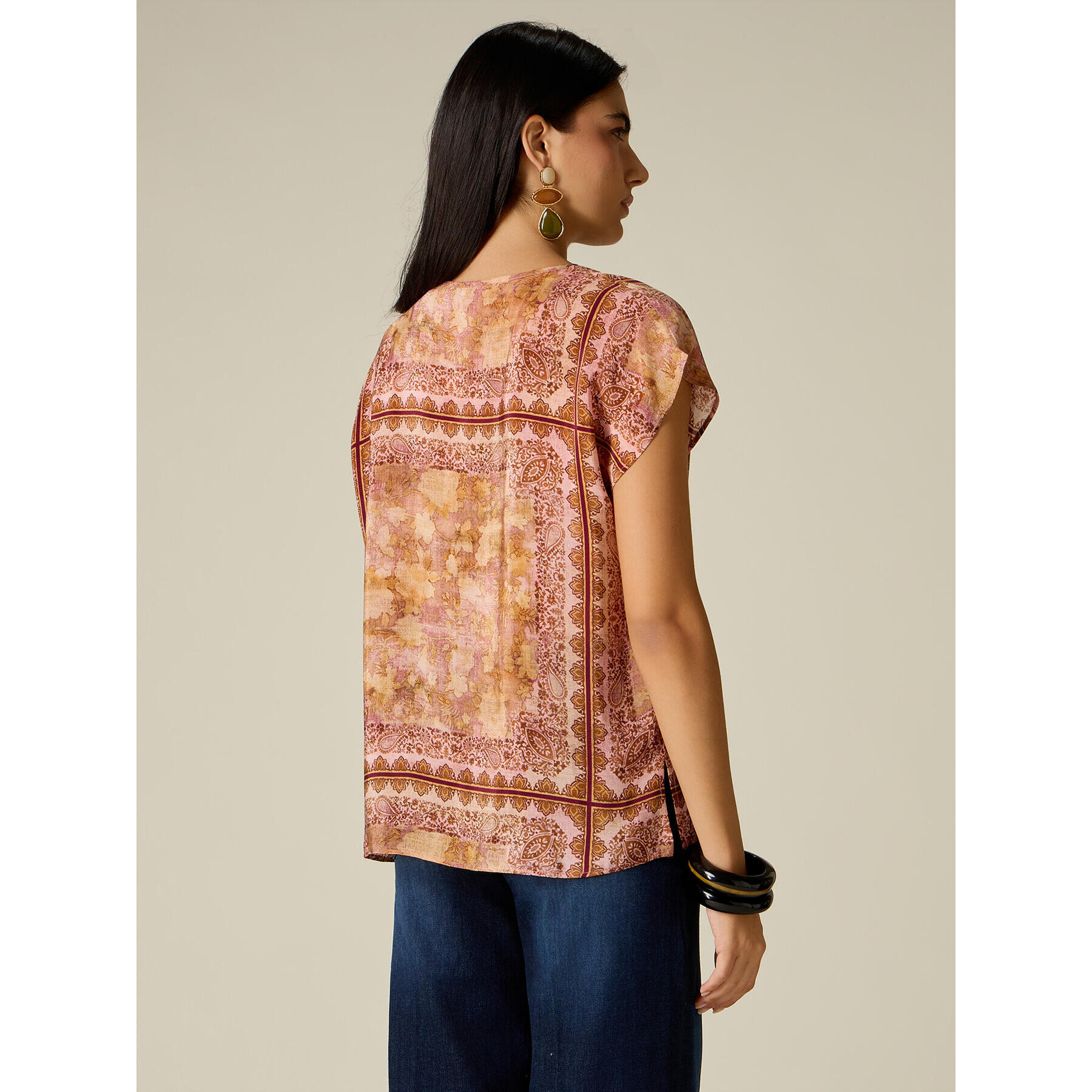 Oltre - Blusa fantasia con maniche kimono - Arancione