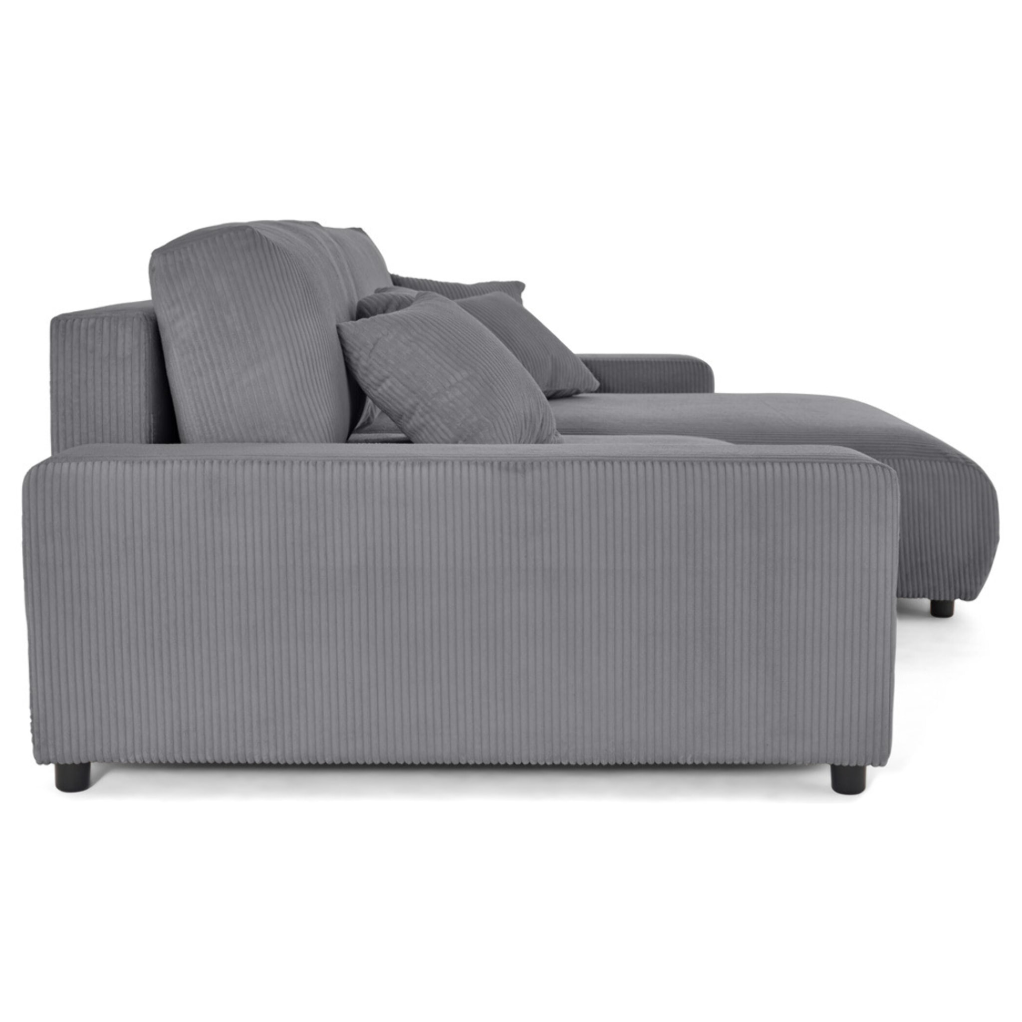 Pivoine - canapé d'angle 4 places réversible convertible avec 2 coffres en velours côtelé - Gris clair