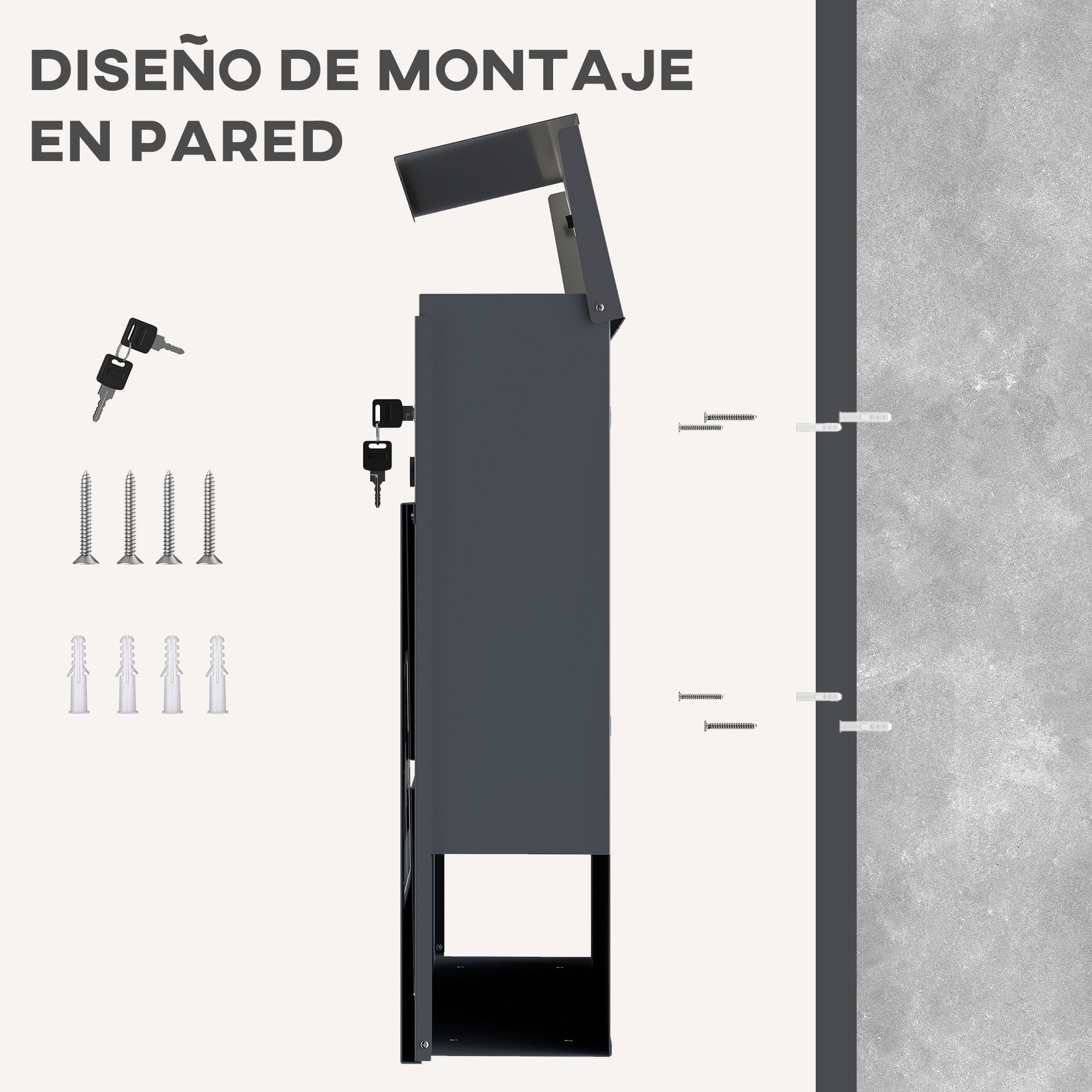 Buzón Exterior de Acero Inoxidable, 13 L, Buzón de Pared Correo con Cerradura y 2 Llaves, Cierre Silencioso, Tapa Antilluvia, Soporte para Periódicos, Moderno, Fácil de Instalar, Gris Oscuro