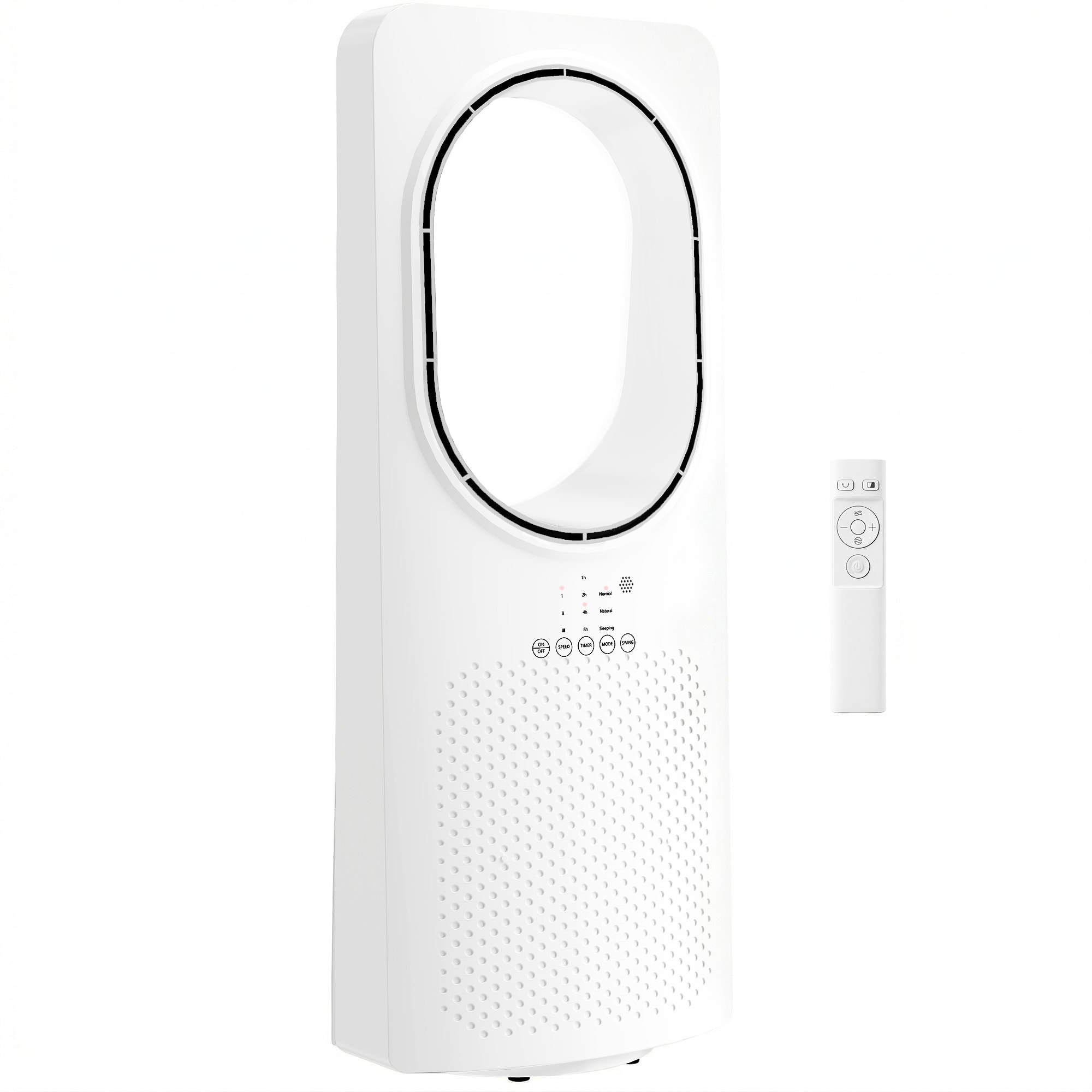 Ventilador de Torre Silencioso 36dB, Ventilador sin Aspas con Mando a Distancia, Oscilación 45°, 3 Velocidades, 3 Modos, Temporizador 15H, para Dormitorio, Blanco