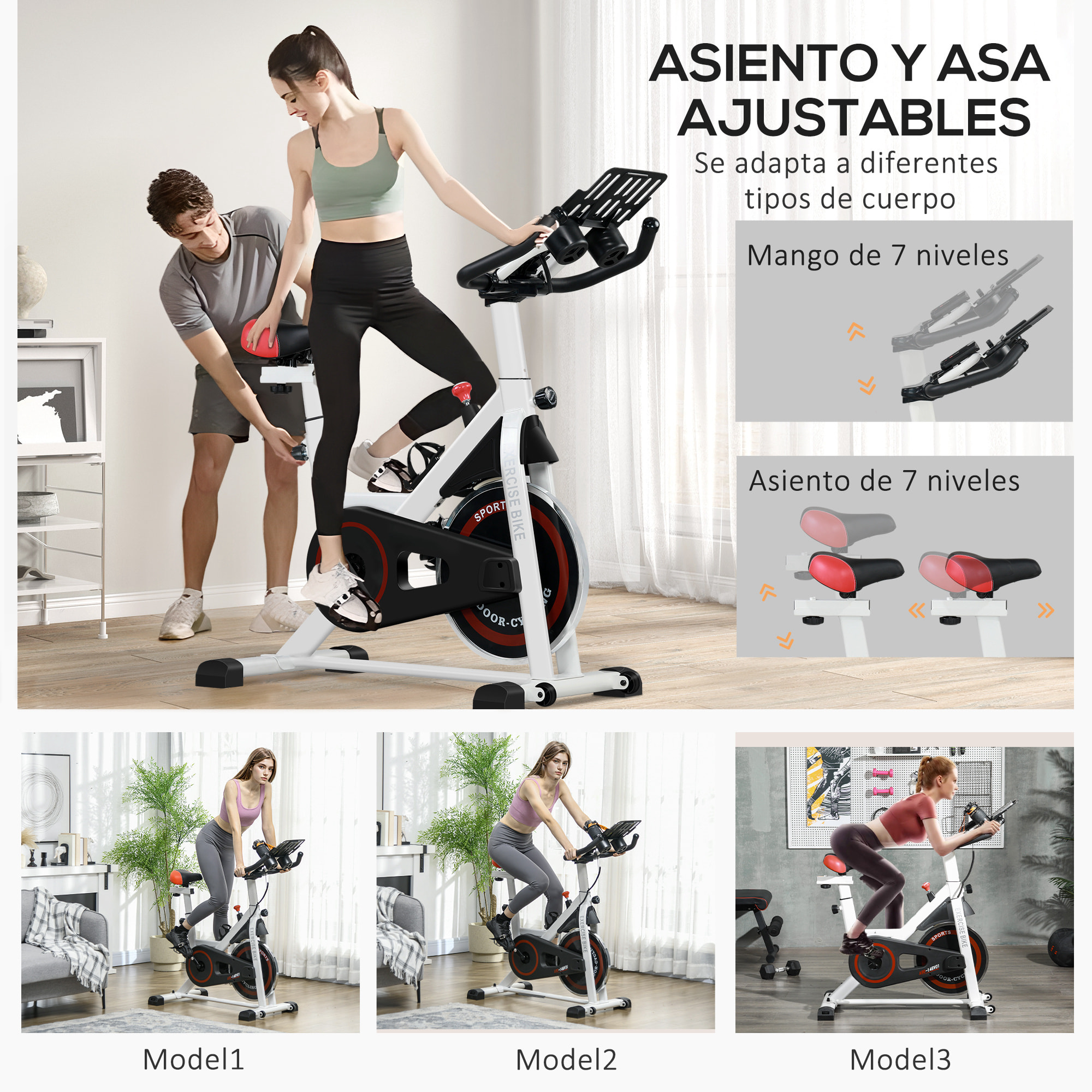 Bicicleta Estática con Resistencia Regulable Bici Estática Bicicleta de Fitness con Volante de Inercia 8 kg Pantalla LCD Manillar y Asiento Ajustable para Casa Gimnasio Blanco