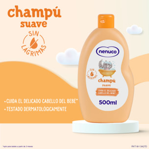 Nenuco Champú Suave para bebé, con Leche de Almendras Dulces, Sin Lágrimas, Pack 2x 500 ml