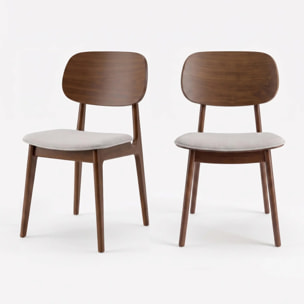 Lot de 2 chaises en bois foncé et tissu gris clair - Charlize