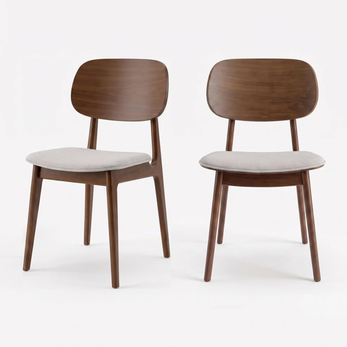 Lot de 2 chaises en bois foncé et tissu gris clair - Charlize