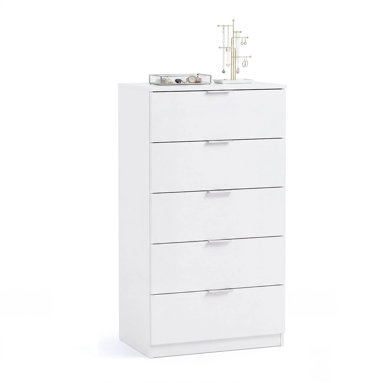 Cómoda alta de 5 cajones en blanco artik 60x110 cm Akari Blanco Artik (Blanco Mate)