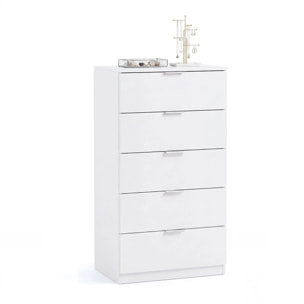 Cómoda alta de 5 cajones en blanco artik 60x110 cm Akari Blanco Artik (Blanco Mate)