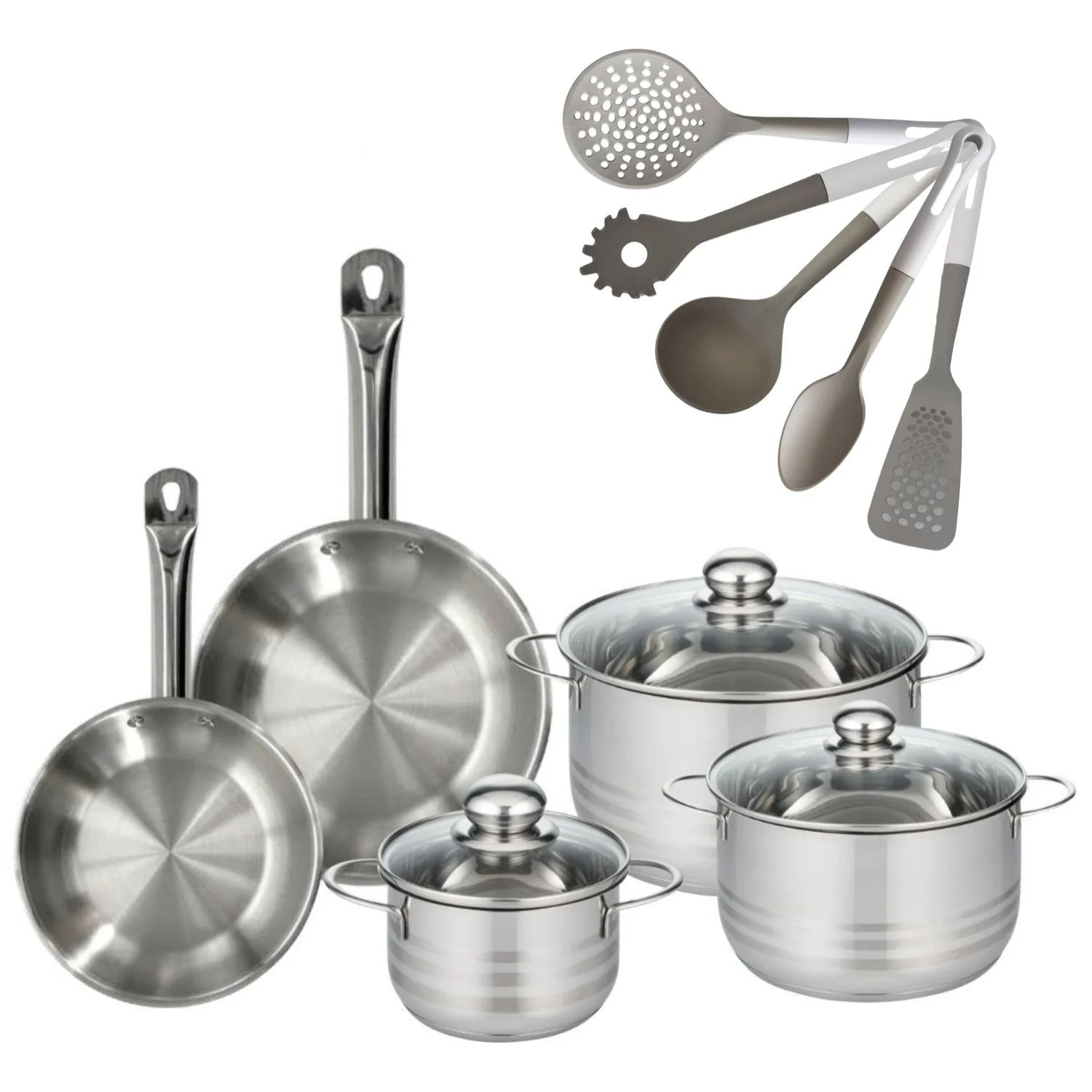 Lot 2 Poêles Fackelmann Etherna et 3 Faitouts 16/20/24cm avec 5 ustensiles Vario