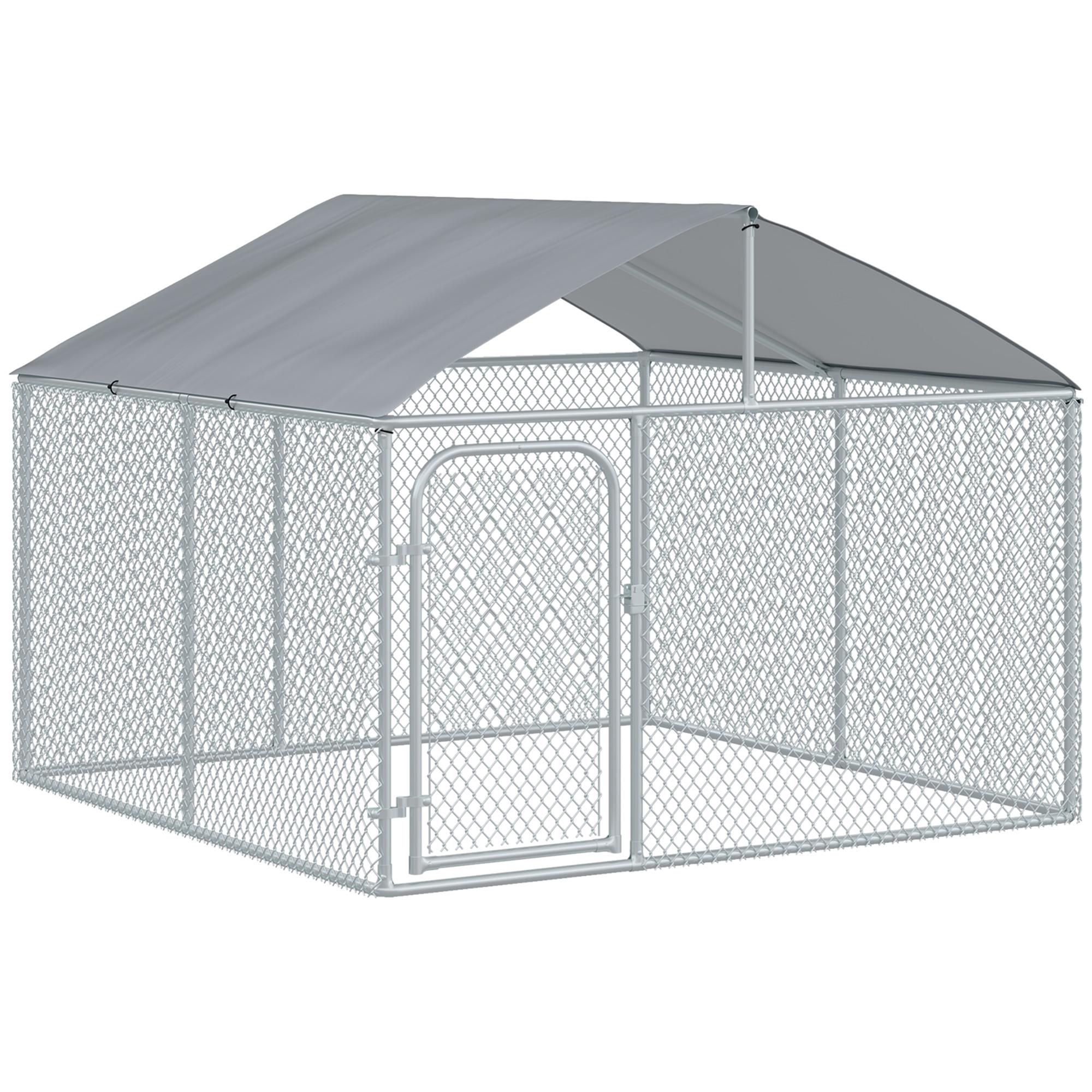 Perrera de Exterior con Toldo 230x230x175 cm Jaula para Perros Mascotas de Acero Galvanizado con Cerradura para Jardín Patio Plata