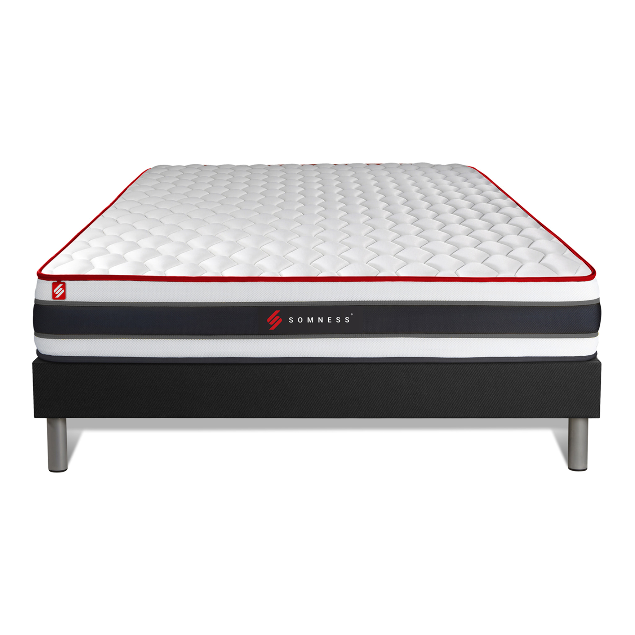 Ensemble matelas ENERGY ressorts ensachés et mémoire de forme + sommier kit noir