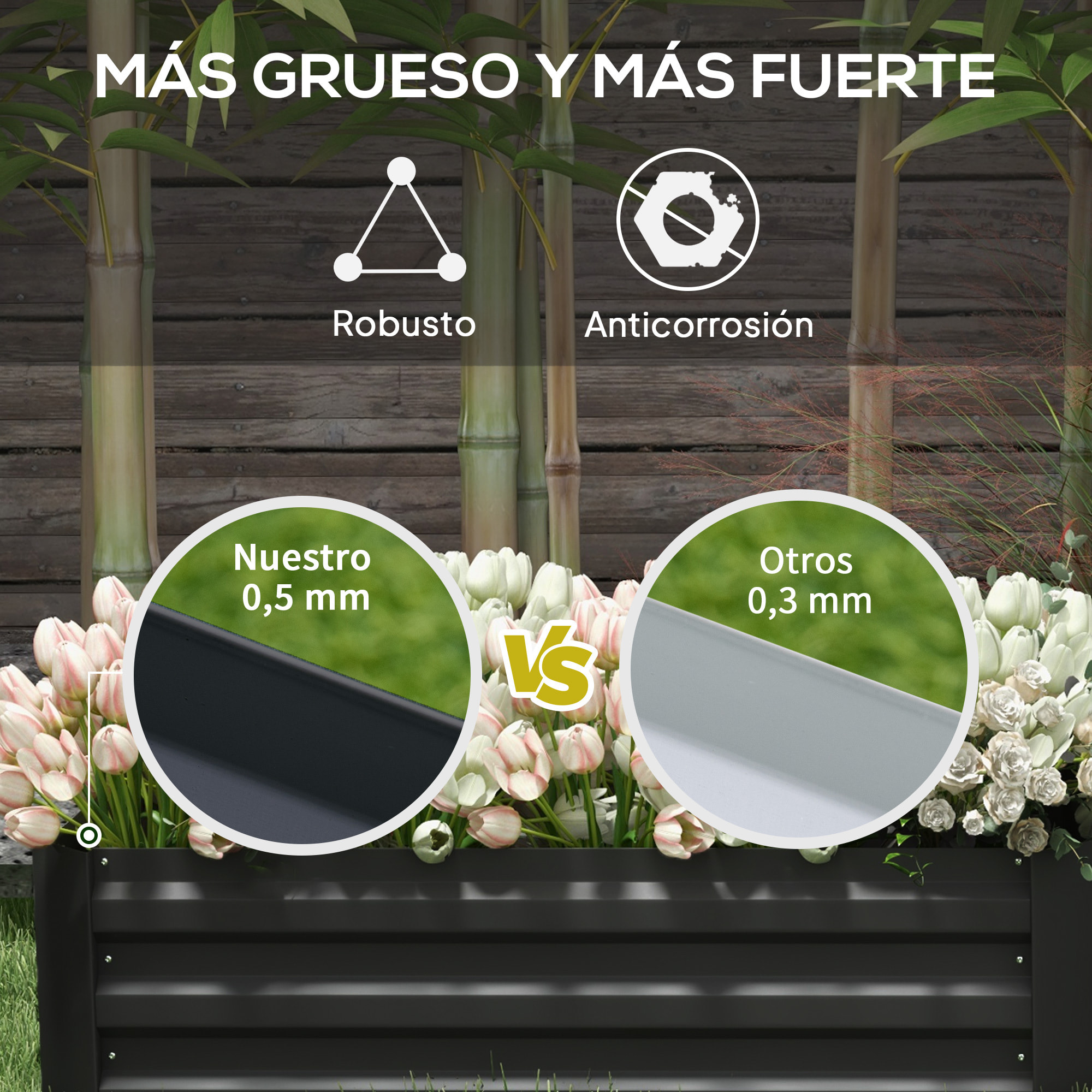 Juego de 2 Jardineras Exterior Grandes de Acero Galvanizado, Huertos Urbanos, Maceteros Exterior Elevados para Plantas, Flores, Terraza, Resistente a la Intemperie, 100x50x30 cm, Negro