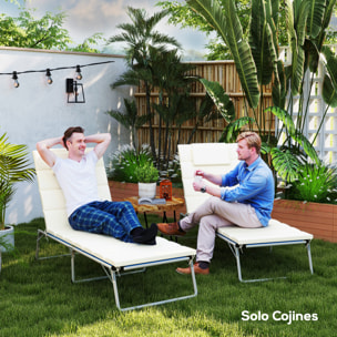 Pack 2 Cojines para Tumbonas Plegables Colchonetas para Tumbonas de Jardín Exterior 203x66x3 cm con Reposacabezas y Correas de Sujeción Crema