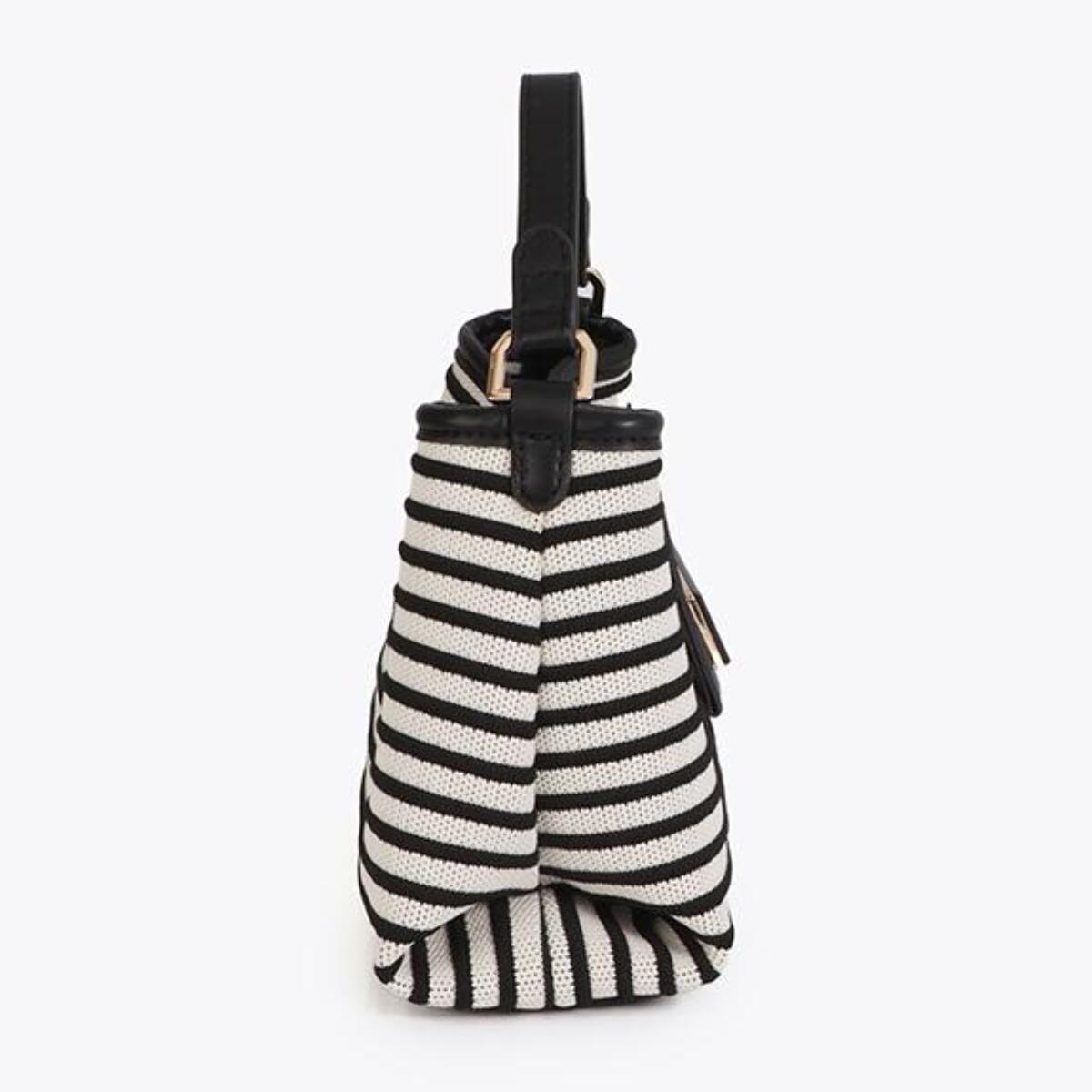 Borsa a tracolla in tessuto a righe abbinato ad effetto pelle