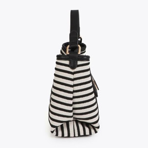 Borsa a tracolla in tessuto a righe abbinato ad effetto pelle