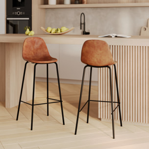 Lot de 2 chaises de bar 75 cm en cuir synthétique camel - Henrik