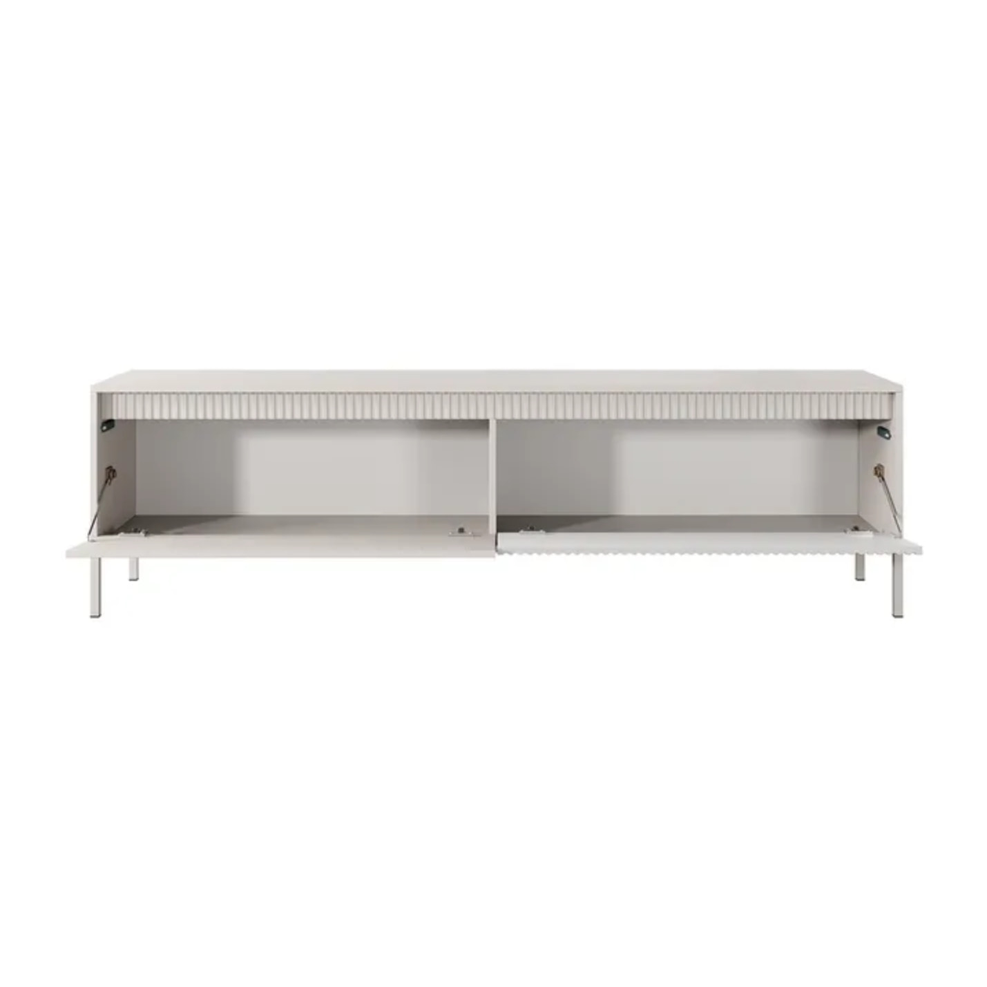 Mobile TV Moderno Con 2 Ante Push To Open Design Scanalato Elegante Minimal Base In Metallo Per Soggiorno Salotto 187.1 x 53.4 x 39.5 Cm Cashmere