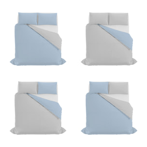 PARURE COPRIPIUMINO NATURAL COLOR, 100% Cotone, Made in Italy - AZZURRO/GRIGIO CHIARO