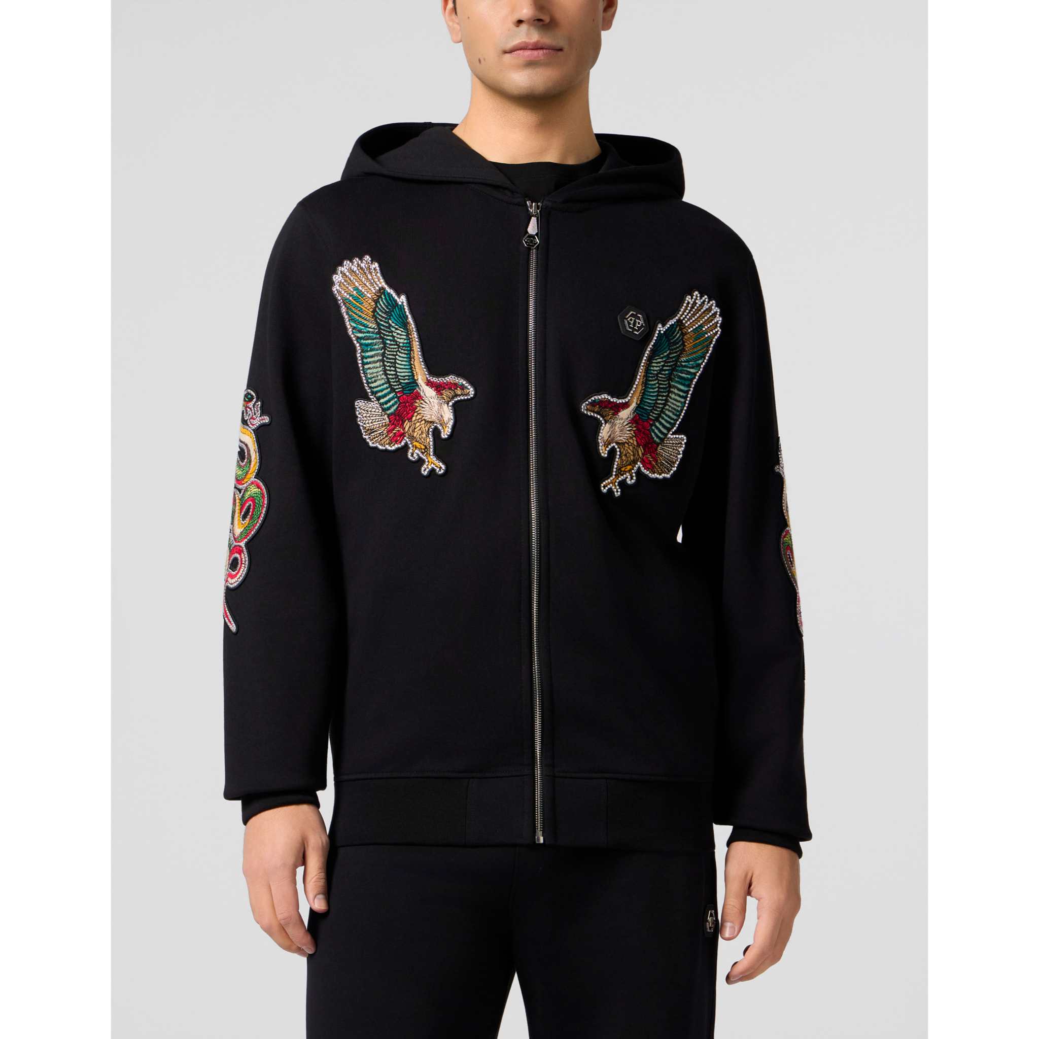 PHILIPP PLEIN Zip Hoodie Tattoo Patches