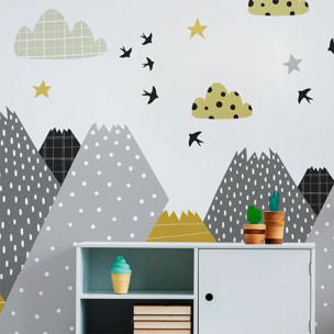 Stickers muraux enfants - Décoration chambre bébé - Autocollant Sticker mural géant enfant montagnes scandinaves HENRIKA