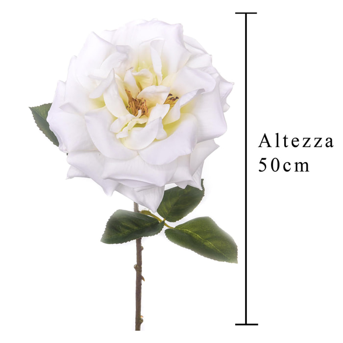 Rosa Aperta. Altezza 50 Cm - Pezzi 6 - 15X50X15cm - Colore: Bianco - Bianchi Dino - Fiori Artificiali