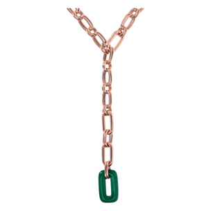 Collana a Cravatta con Pendente Rettangolare in Agata Verde Placcata Oro Rosa 18kt