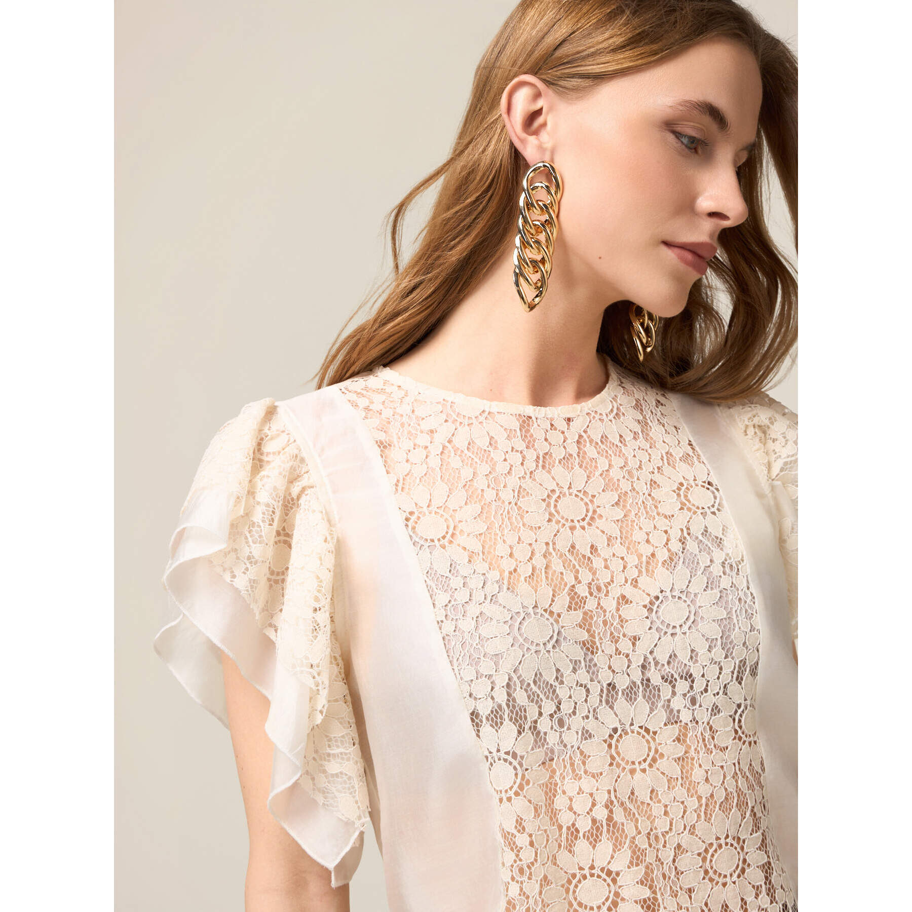 Oltre - Blusa con inserti in pizzo - Bianco