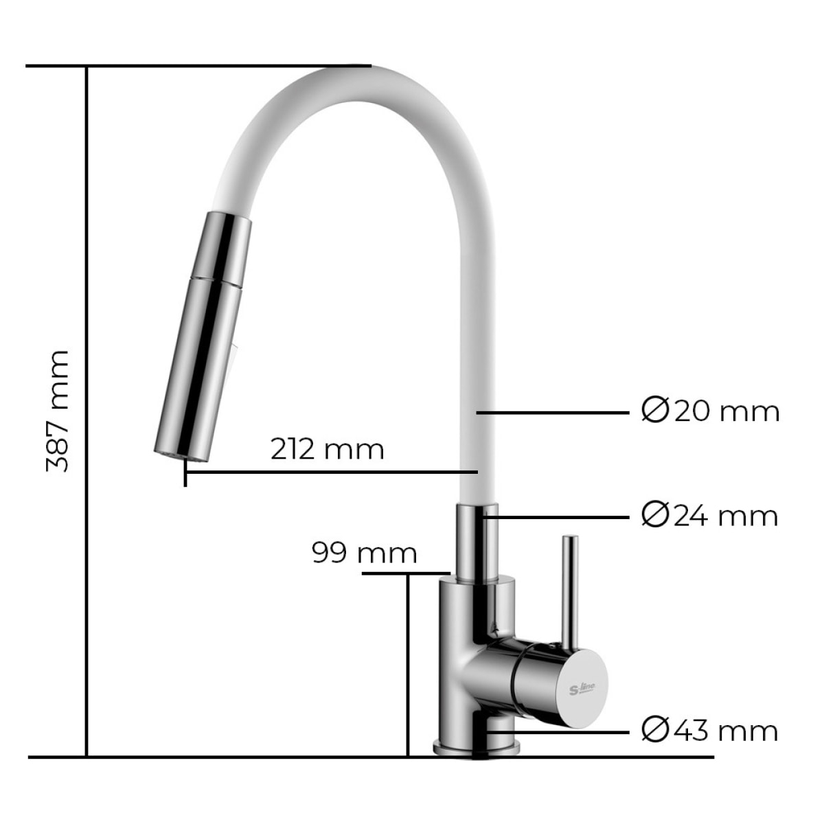mitigeur cuisine à mémoire de forme, 2 types de jet mousseur ou douchette, courbe en silicone blanc (SIKOBSLPRO290B2F)