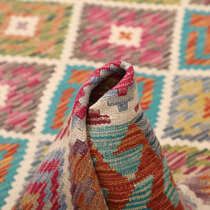 Tapis kilim au motif ethnique, tissé plat en laine, TUFIM