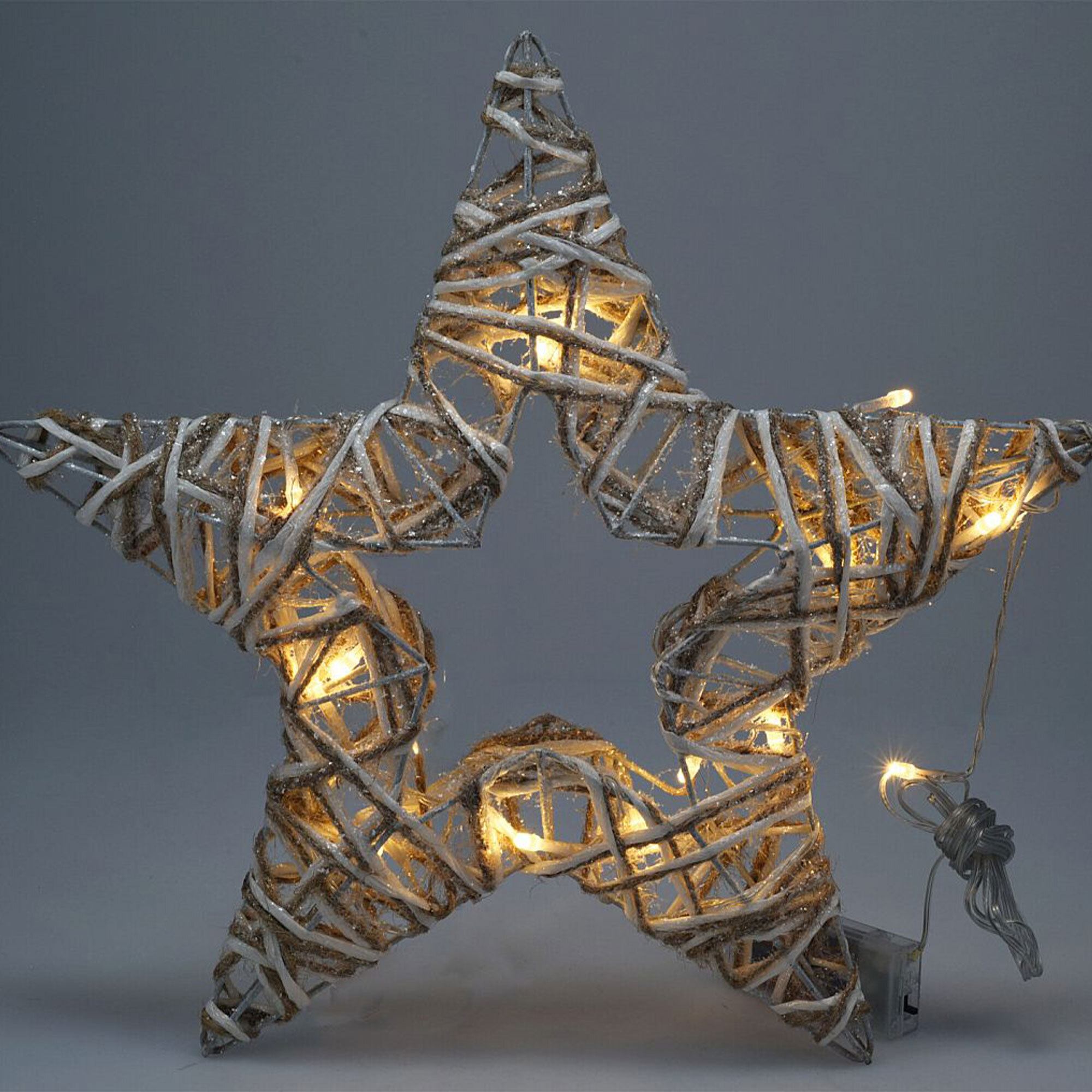 estrella decorativa luminosa con 15 luces led con purpurina 35x4x35cm
