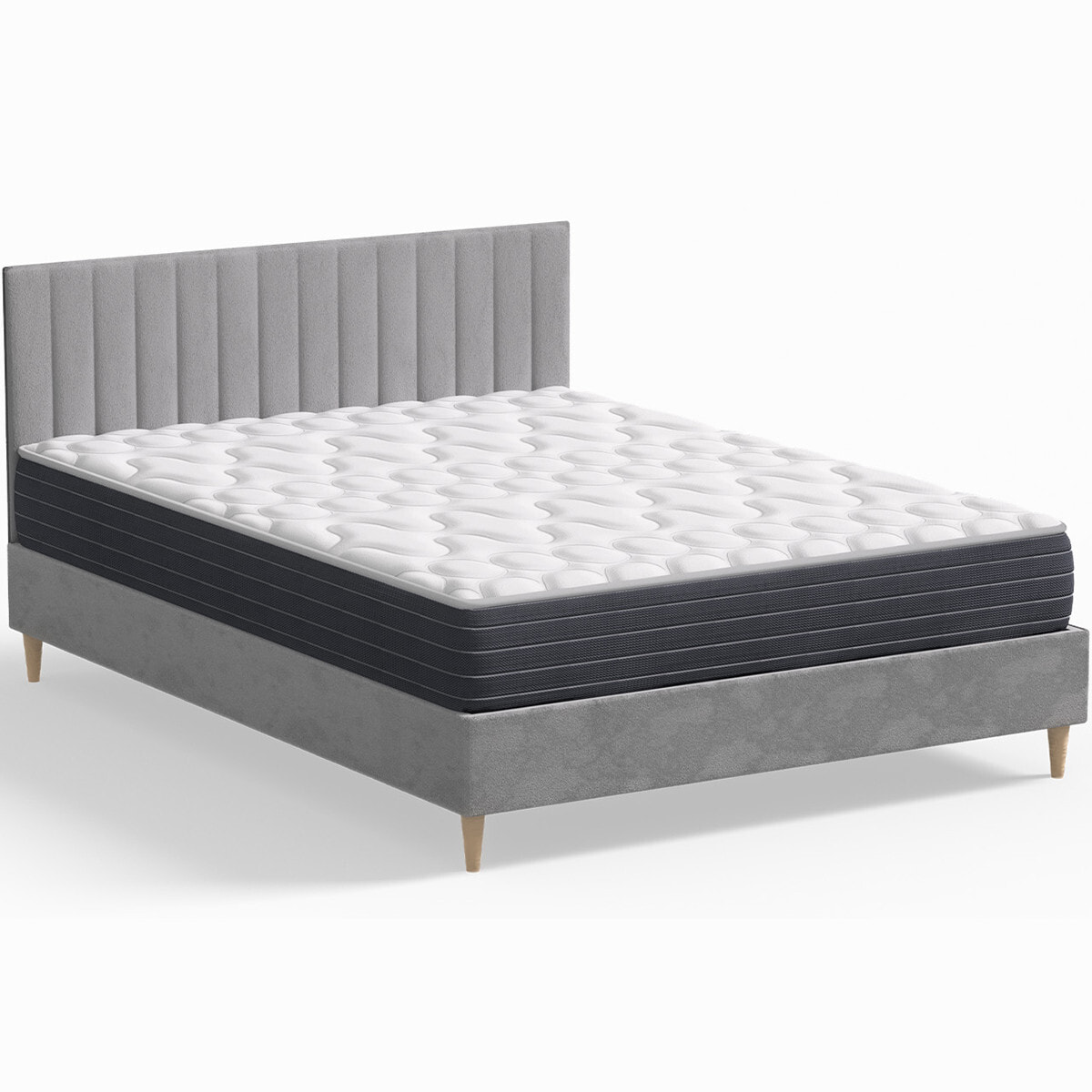 Pack lit en velours + Matelas mémoire de forme - ELIOT & MEMO HR