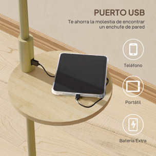 Lámpara de Pie Moderna con Estante, Lámpara de Lectura de Pie 40 W con Pantalla de Lino Sintético Desmontable, Puerto USB, Interruptor de Cadena y Marco de Acero, para Salón, Dormitorio, Dorado