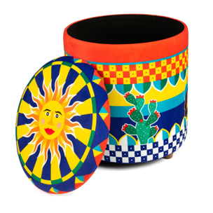 Pouf contenitore Excelsa Sicilian Rhapsody in velluto e legno 39x39x43 cm multicolore