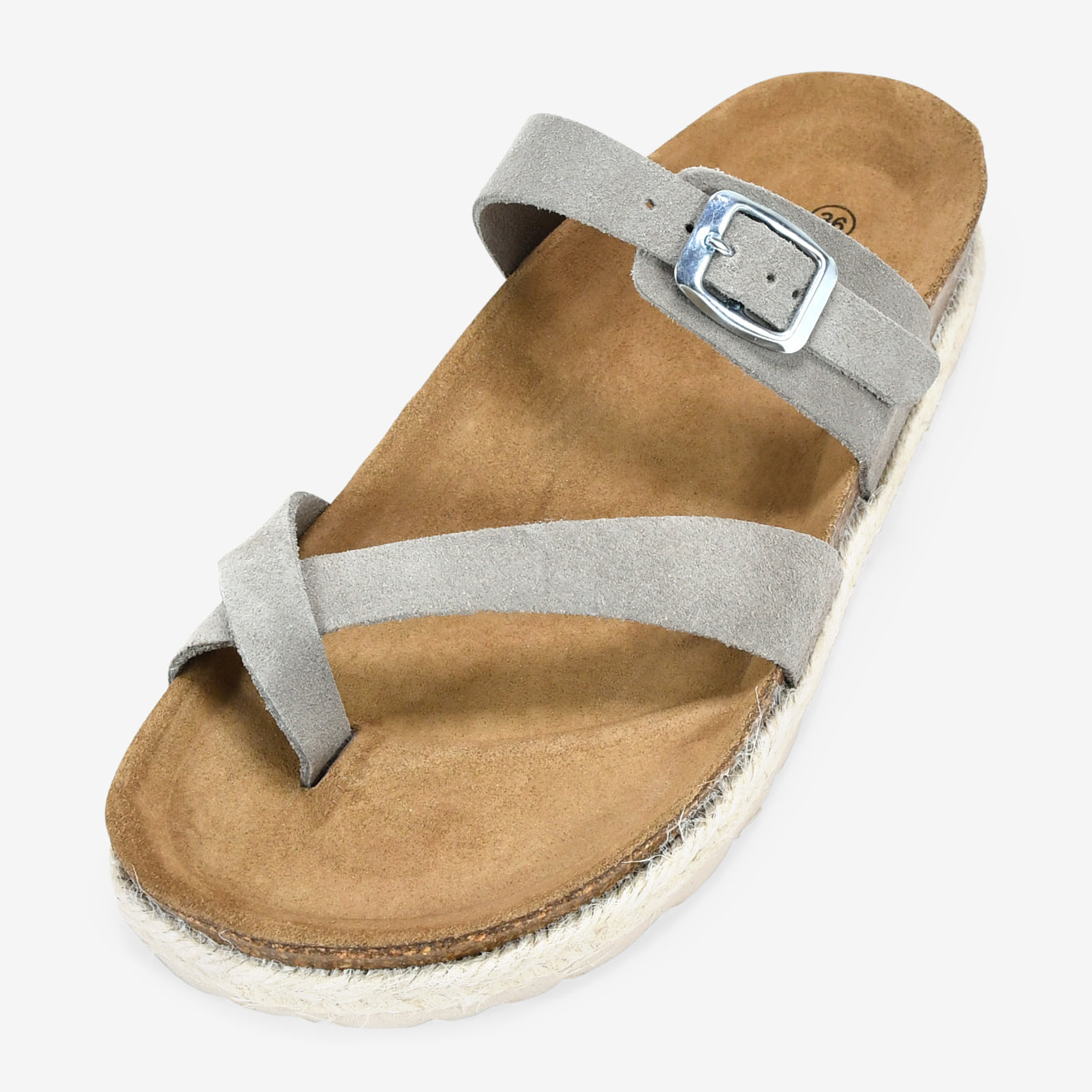 Sandalias de dedo taupe en piel con esparto