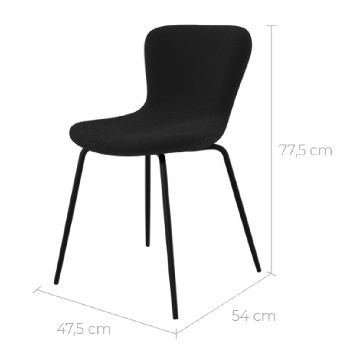 Lot de 2 chaises effet laine bouclette noire et pieds en métal - Koko