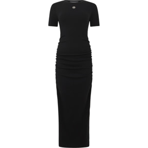 PHILIPP PLEIN Open Back Maxi T-Shirt Dress Signature Pendant Signature