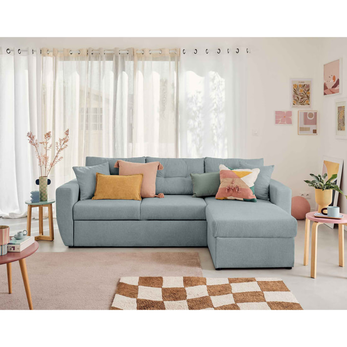 Astoria - canapé d'angle réversible 4 places - convertible avec coffre - en tissu texturé - Bleu