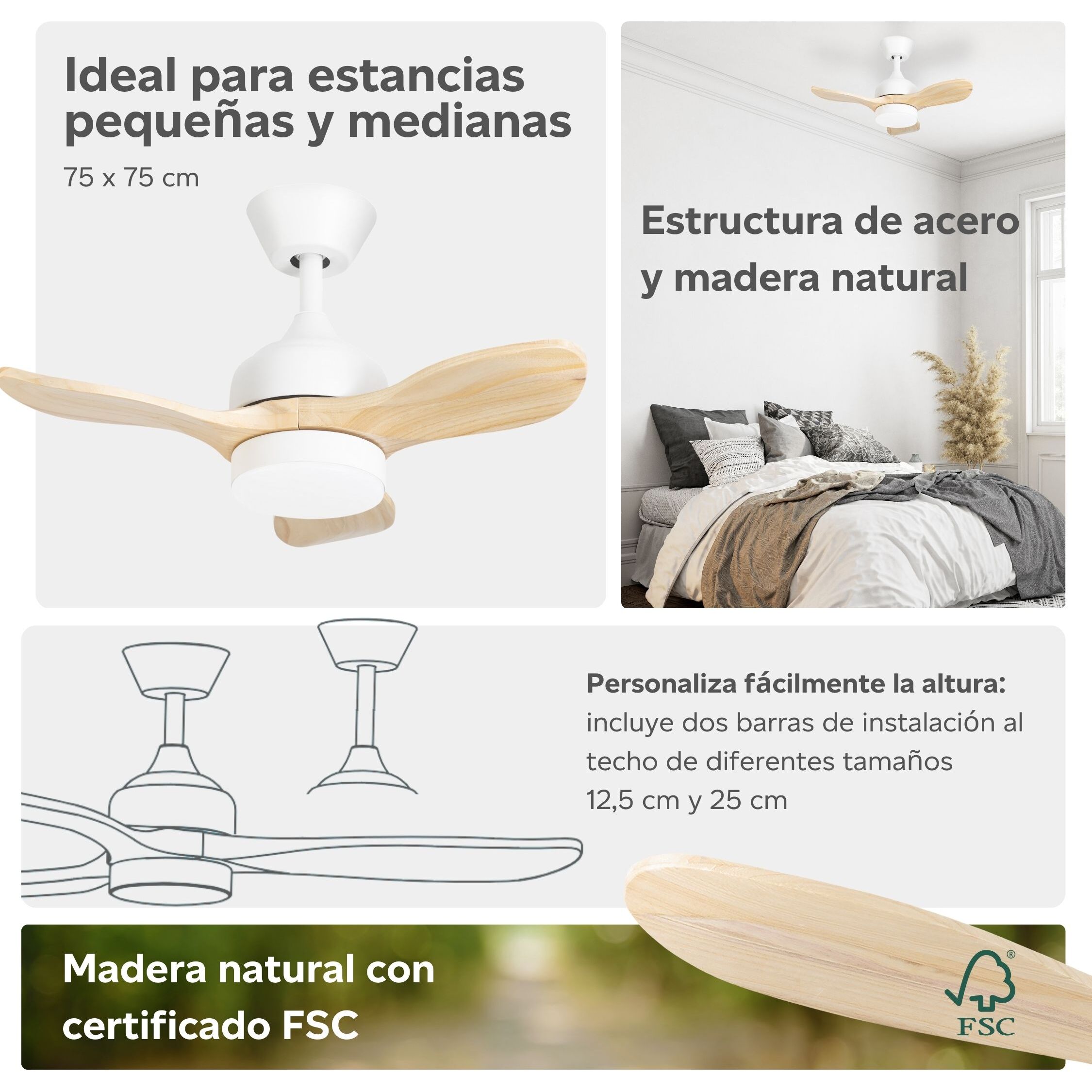 Forlight FORLIGHT Calar Ventilador de Techo con luz LED Silencioso con 5 velocidades,