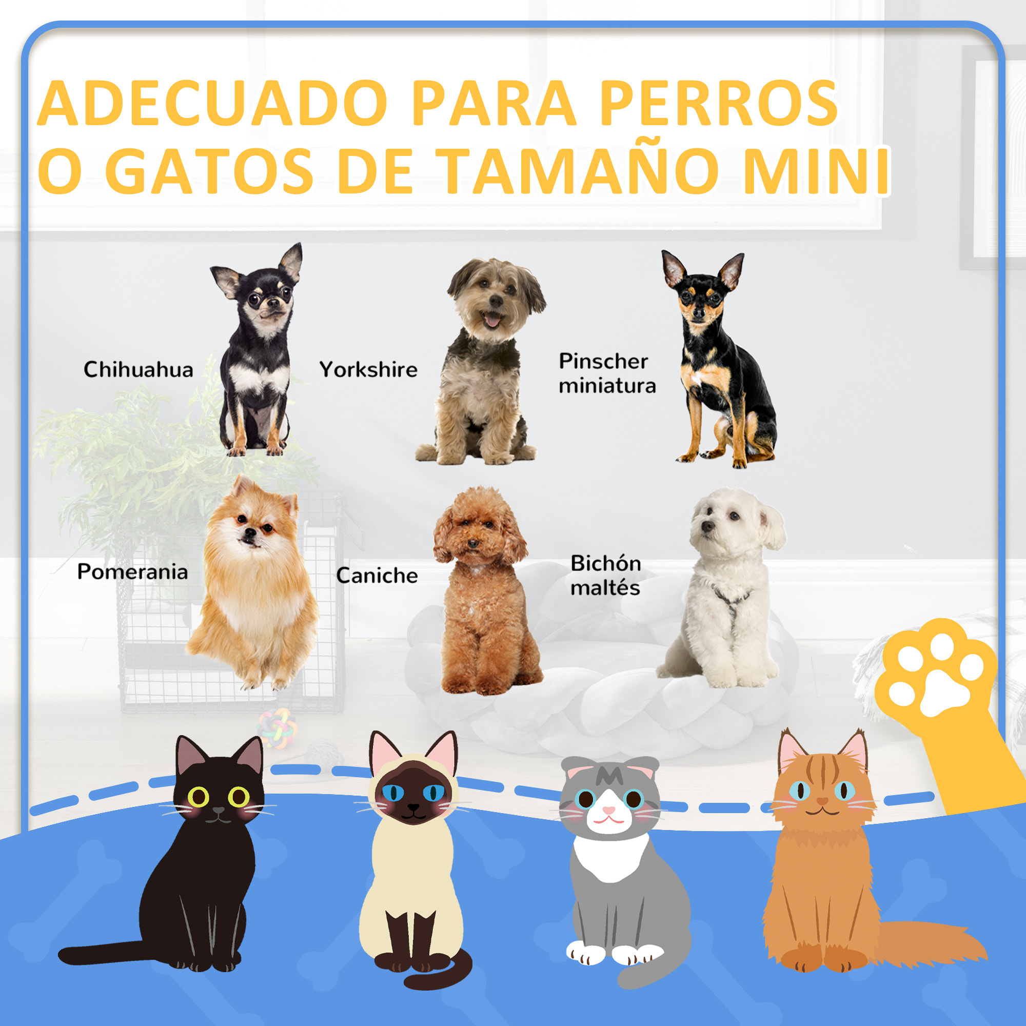 Cama para Perros Pequeños Antiestrés Cama para Gatos Lavable Cama para Mascotas Redondo con Cojín Independiente y Cuerda de Algodón 55x55x14 cm Gris