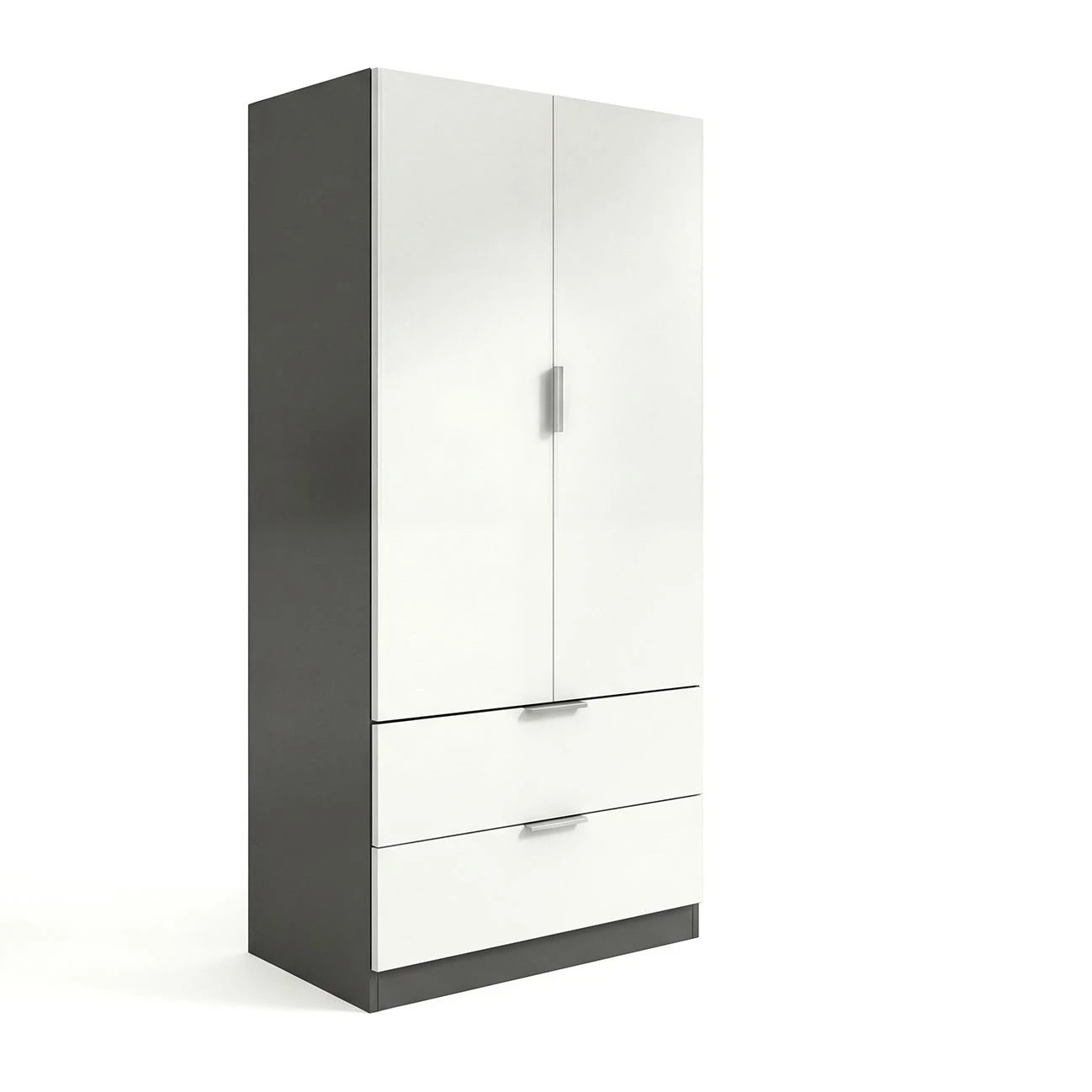 Armario de 2 puertas y 2 cajones en gris grafito y blanco artik 81,5x180 cm Lark Gris Grafito - Blanco Artik (Blanco Mate)