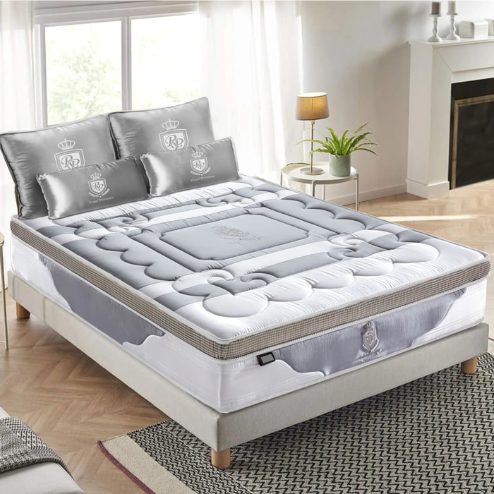 Matelas Royal XXL | 32 cm | Latex, mémoire de forme et ressorts ensachés | Surmatelas intégré | Thermorégulation