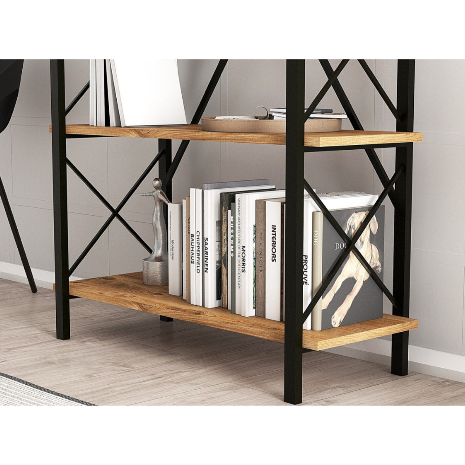 MILI - Bibliothèque design en métal - 5 étagères - bois et noir