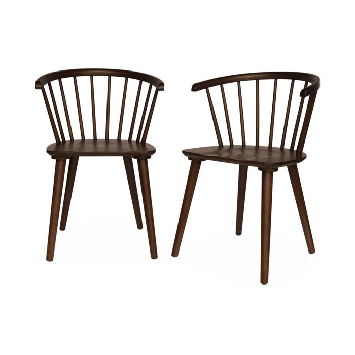 Lot de 2 chaises noyer à barreaux en bois et contreplaqué. Paula. L 51 x P 53 x H 75cm