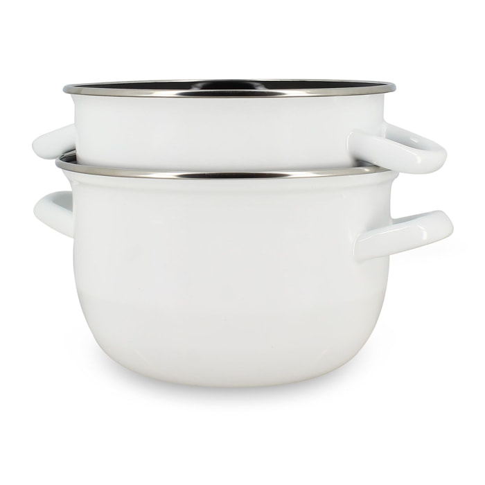 Marmite à moules 18cm en acier émaillé blanc